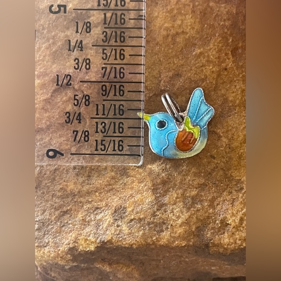 Cloisonné Sterling Silver 925 bird charm for Jewelry making, vintage - Picture 4 of 4